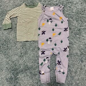 Hanna Andersson Unisex Baby Overall & Long Sleeve Shirt Set in North Air | 2T